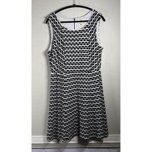 ILE Women's Plus 20W Black & White Sleeveless Button Up Shift Dress Stretch Midi